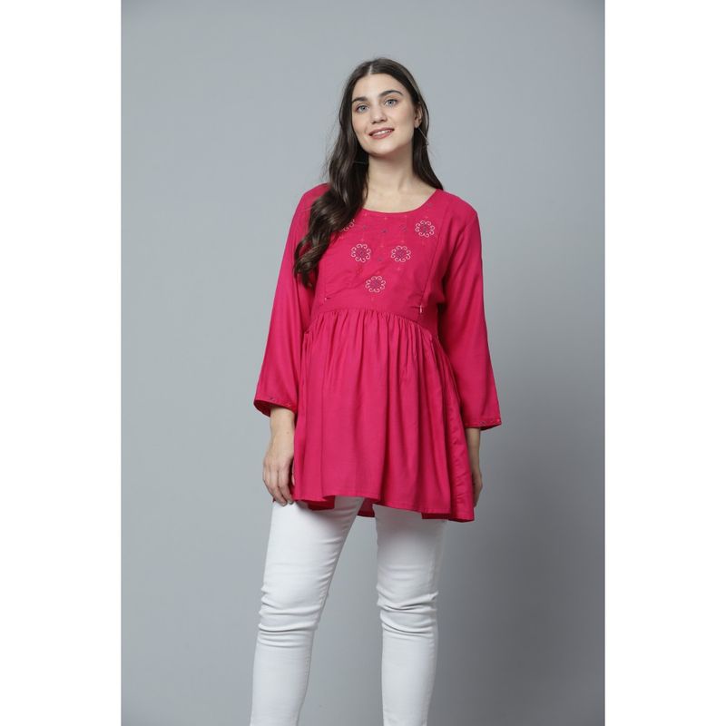 Zelena 3-4th Sleeves Pink Maternity Long Top (2XL)