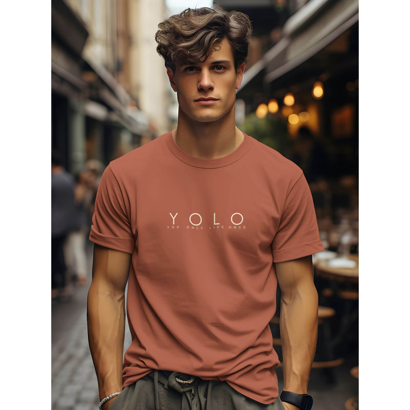 BULLMER Brick Trendy Printed Cotton Blend Crew Neck Half Sleeve T-Shirt (S)