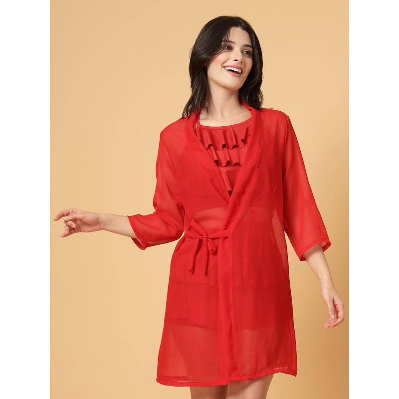 Cukoo Swimwear Red Solid cover up Sarong (M)
