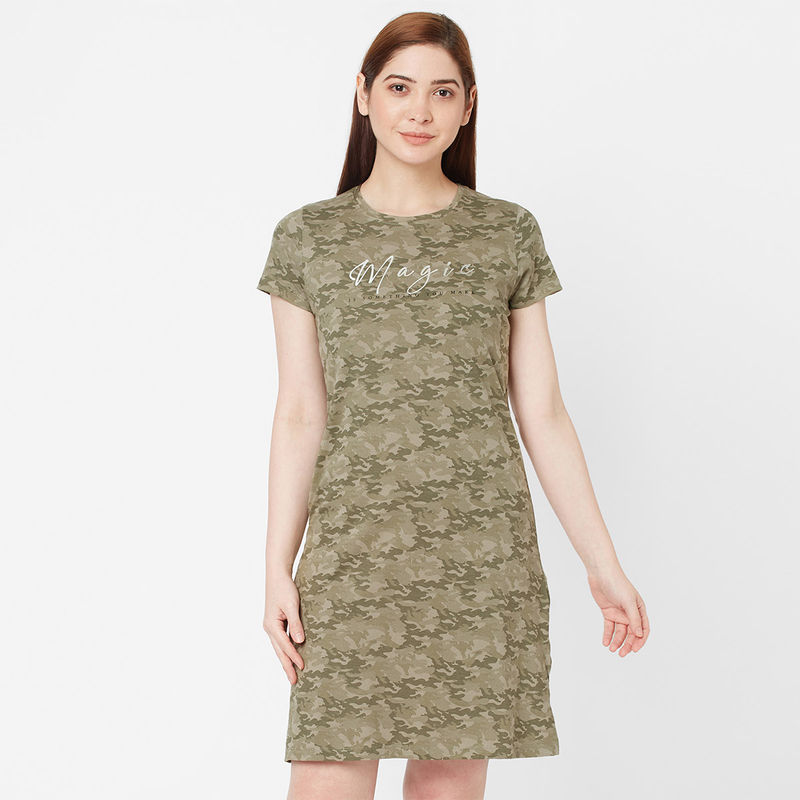 Sweet Dreams Women Half Sleeves Printed Dried Herb Short Nightdress (S)