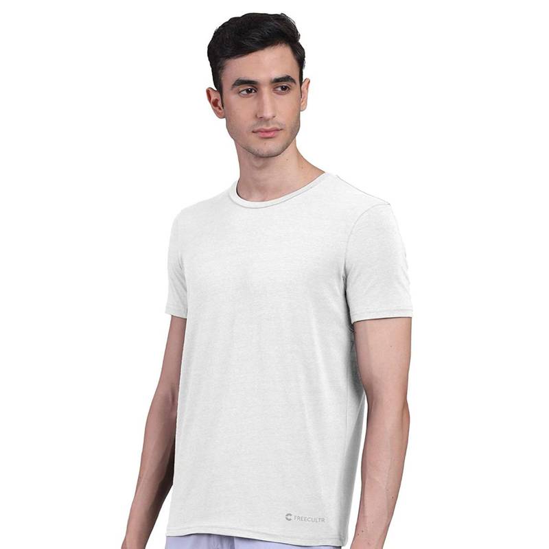 FREECULTR Mens Bamboo Undershirt Anti Microbial Lounge Wear T-Shirt White (XL)