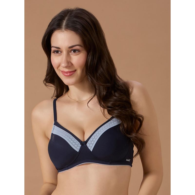 bodyline Navy Blue Solid Padded Seamless Medium Coverage Bra (32B)