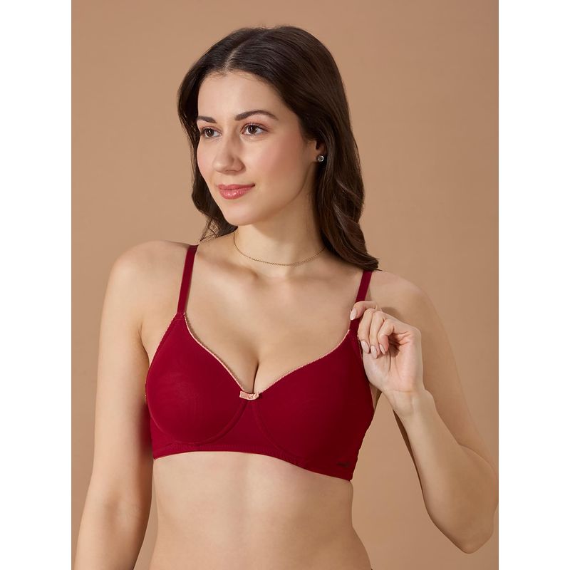 bodyline Maroon Solid Padded Seamless Medium Coverage Bra (34C)