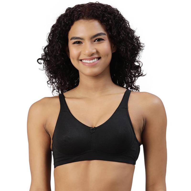 BLOSSOM Black Solid Non-Padded Seamless Medium Coverage Bra (32B)