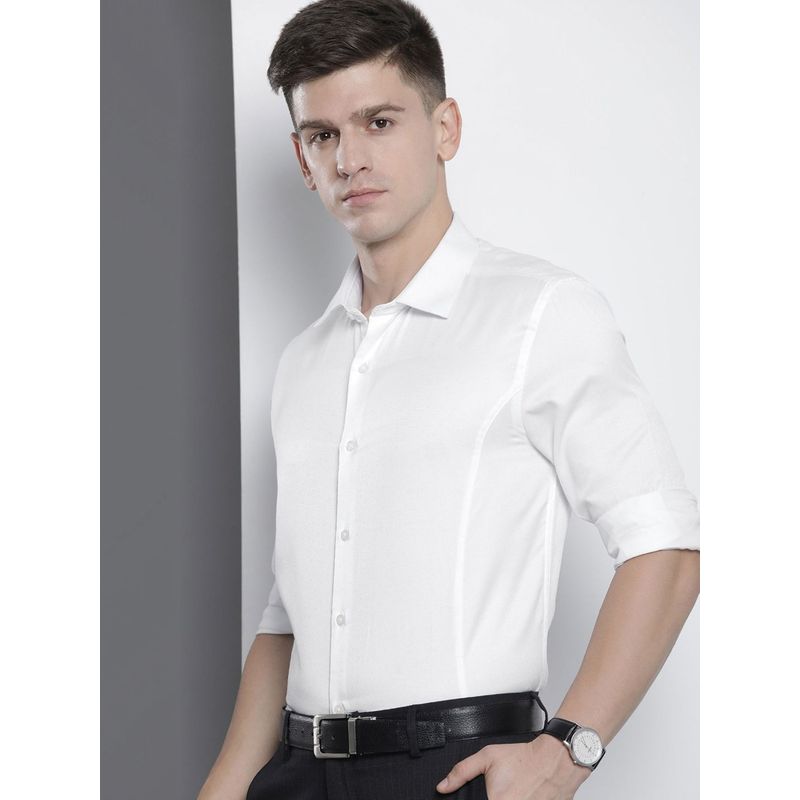 The Indian Garage Co Men Slim Fit Solid Full Sleeves Cutaway Collar Formal Shirt - White (M)
