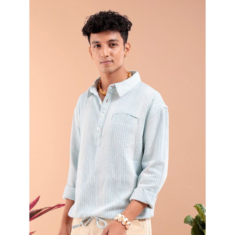 The Indian Garage Co Men Regular Fit Striped Full Sleeves Cutaway Collar Resort Wear Shirt - Blue (L)