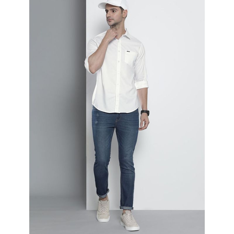 The Indian Garage Co Men Slim Fit Solid Full Sleeves Spread Collar Casual Shirt - White (XL)