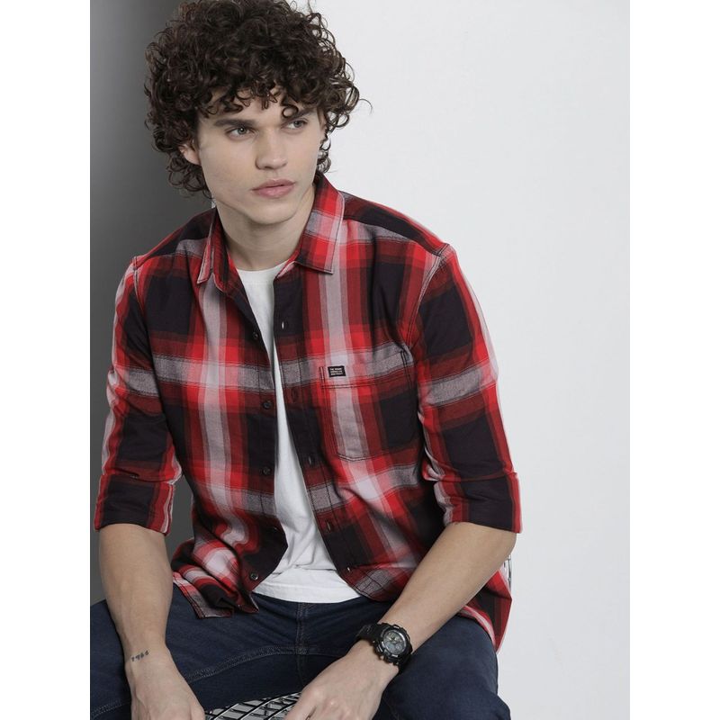 The Indian Garage Co Men Slim Fit Checkered Full Sleeves Spread Collar Casual Shirt - Black (L)