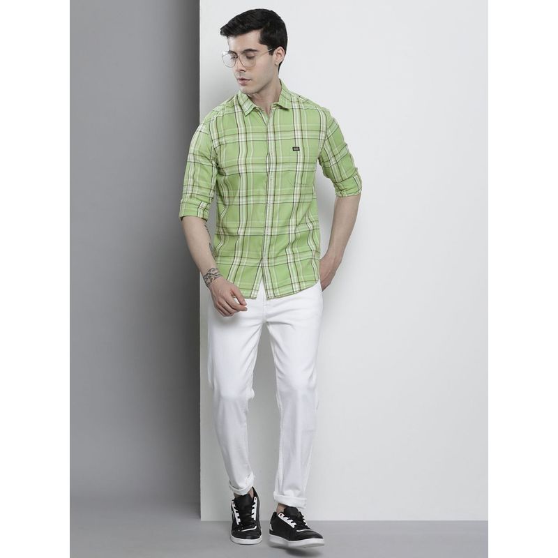 The Indian Garage Co Men Regular Fit Checkered Full Sleeves Cutaway Collar Casual Shirt - Green (S)