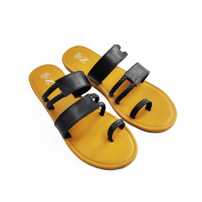 The Madras Trunk Yellow And Black Sandals - EURO 36