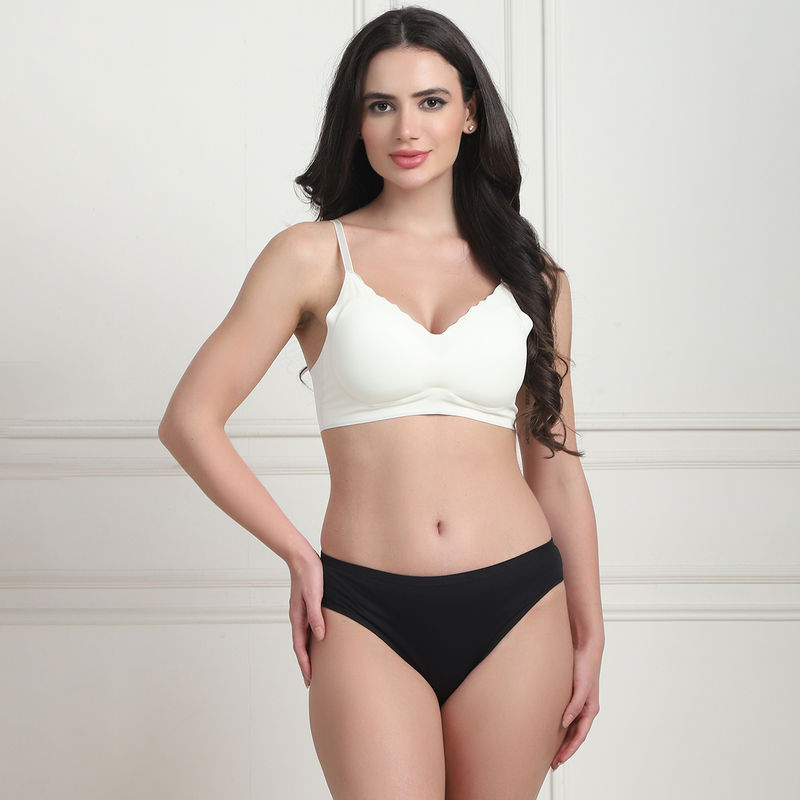 PrettyCat Lightly Padded Solid Bralette Bra Panty Set (30B) (30B)