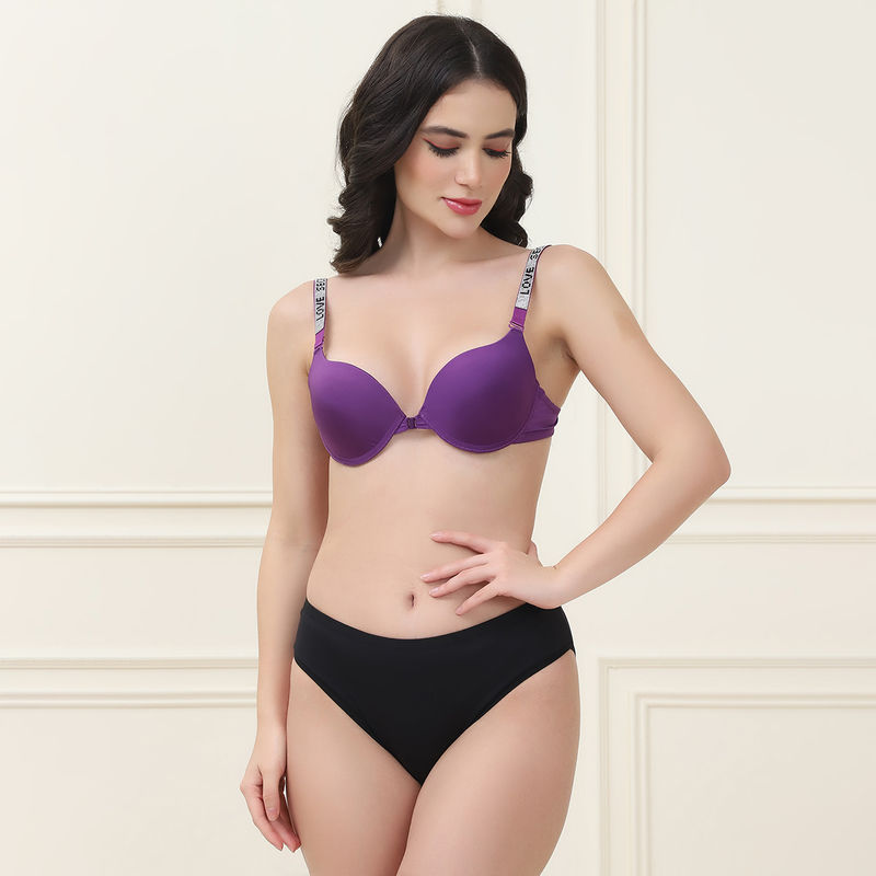 PrettyCat Shine Strap Sexy Front Open Underwire Pushup Bra Panty Set (36B) (36B)