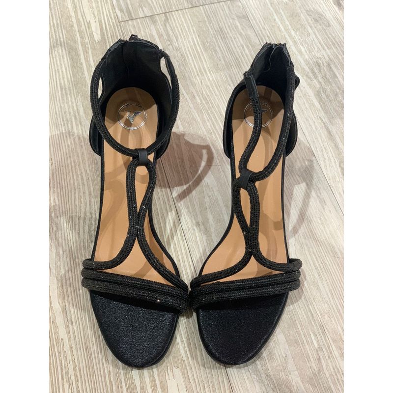 Sana K Luxurious Footwear Black Elle Crisscross String Heel Sandals (36)