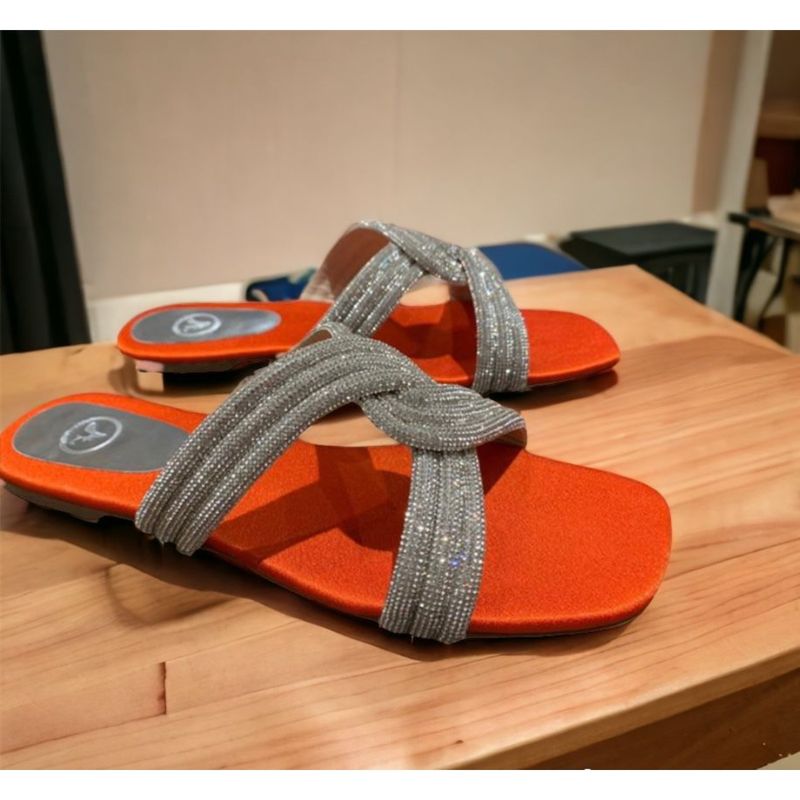Sana K Luxurious Footwear Silver String Orange Base Sandals (EURO 35)
