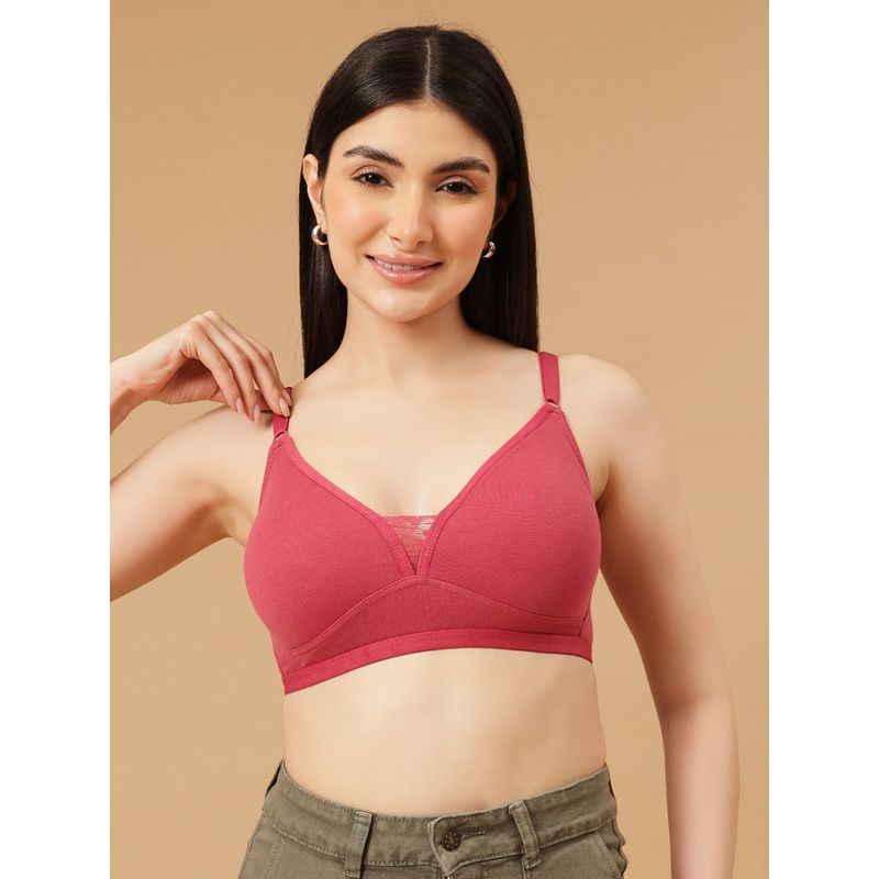 Clovia Cotton Rich Solid Non-Padded Demi Cup Wire Free Plunge Bra - Light Pink (38C)