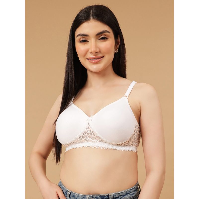 Clovia Cotton Rich Solid Non-Padded Full Cup Wire Free T-shirt Bra - White (34C)