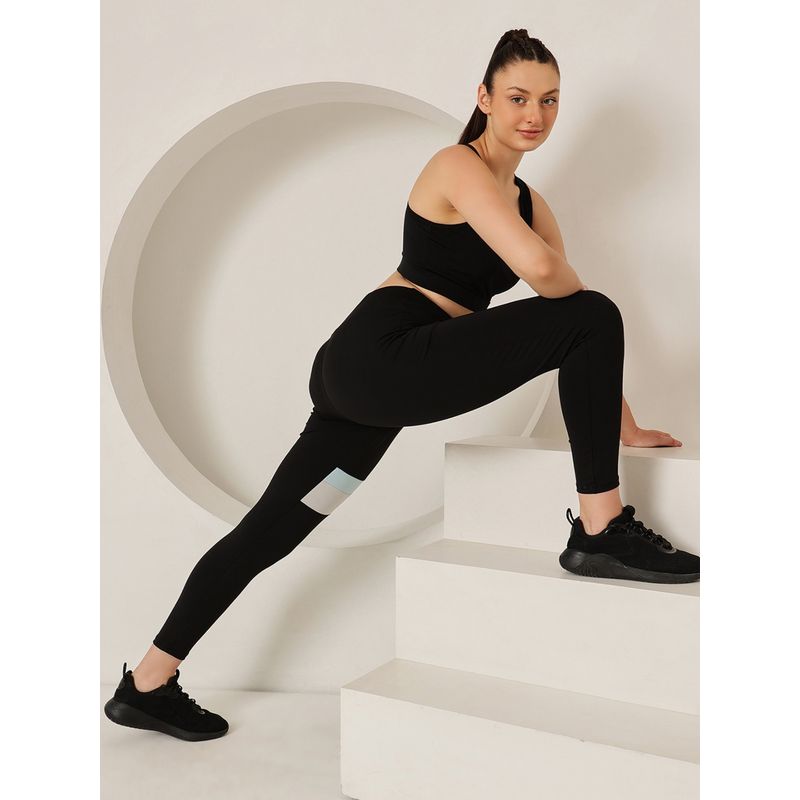 Clovia Activewear Snug Fit Sports Tights With Panel-Black (2XL)