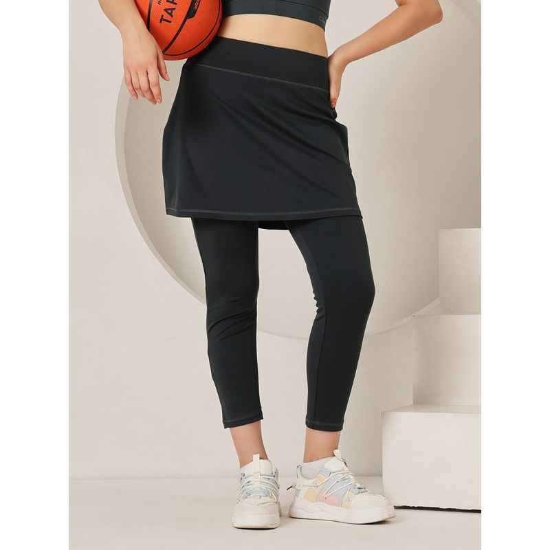 Clovia Snug-Fit High Rise Active Skirt with Attached Tights In Dark Grey (S)
