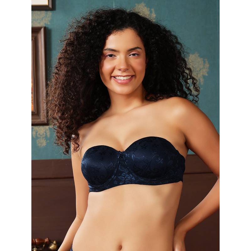 Clovia Lace Lightly Padded Demi Cup Underwired Balconette Bra - Blue (38B)