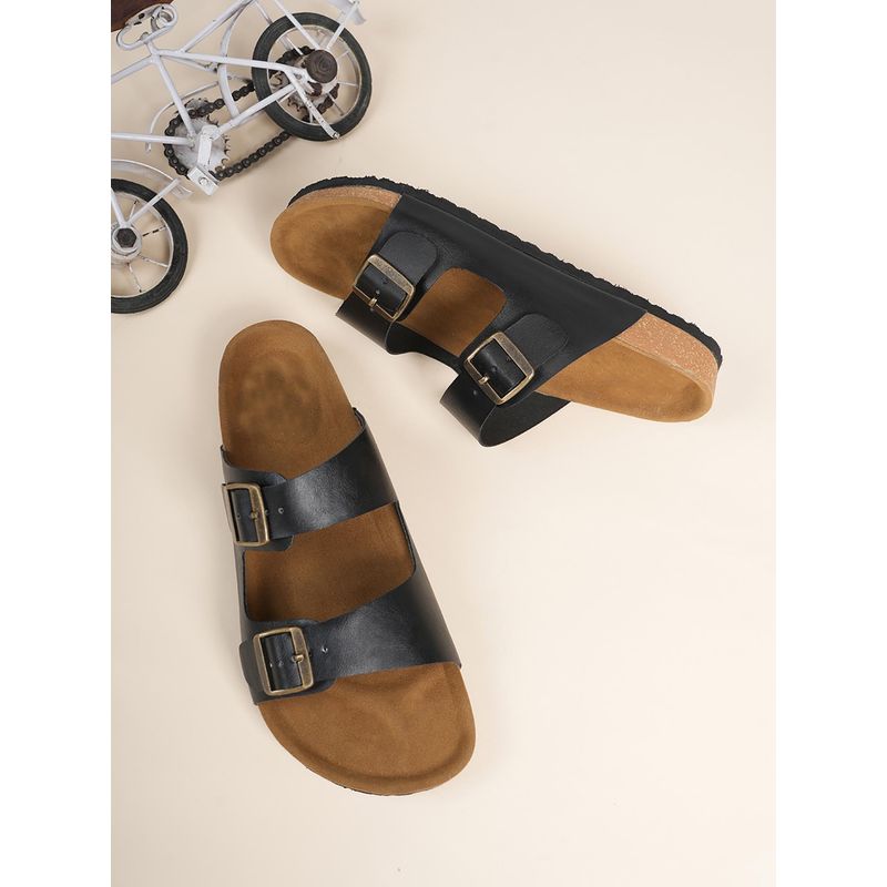 MOZAFIA Men Classic Black Buckle Sandals