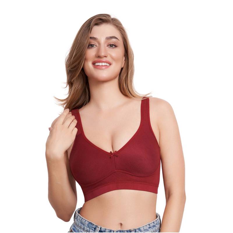 Bralux Minimizer Wireless Non Padded Full Coverage Maroon T-Shirt Bra (36D)
