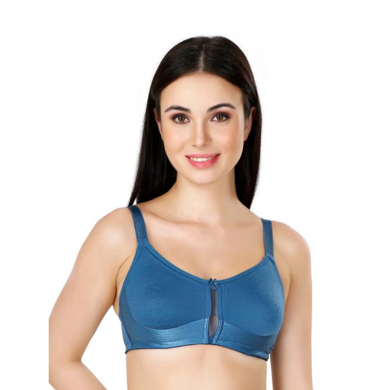Bralux Side & Bottom Support Non Padded Full Coverage Blue T-Shirt Bra (32D)