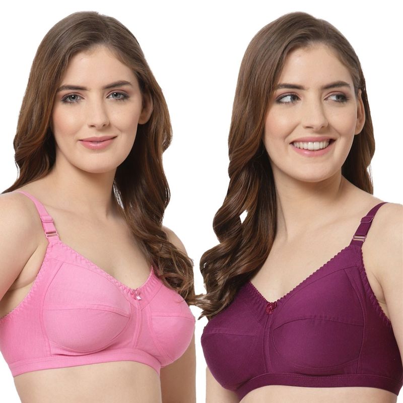 Cukoo Women Pack of 2 Pure Cotton Non Padded Everyday Bra Pink (Pack of 2) (34D)