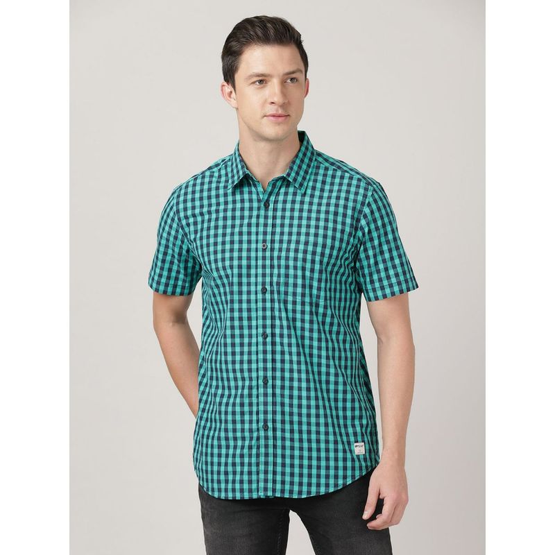 Buy Merchant Marine Mens Half Sleeve Check Shirts Slim Fit Green Online