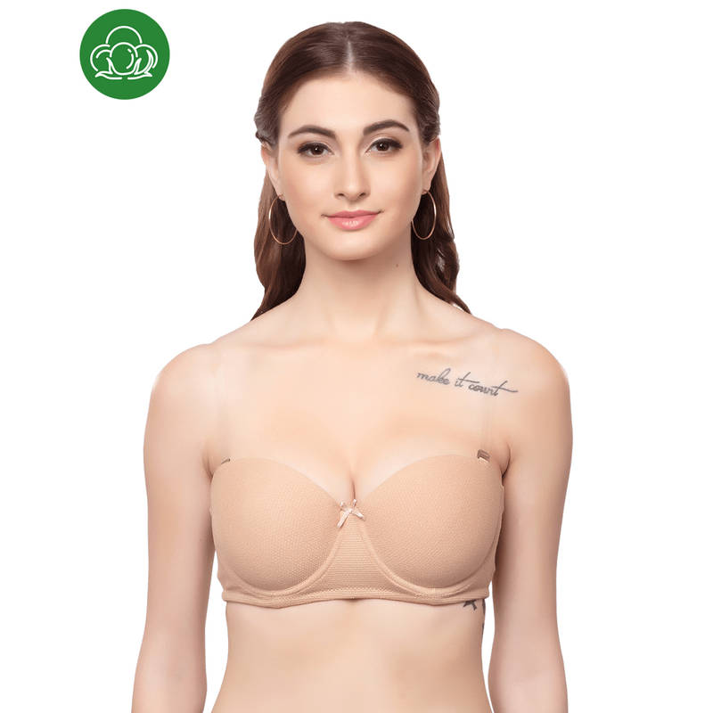 Organic Cotton Antimicrobial Padded Strapless Bra - Nude (32C)
