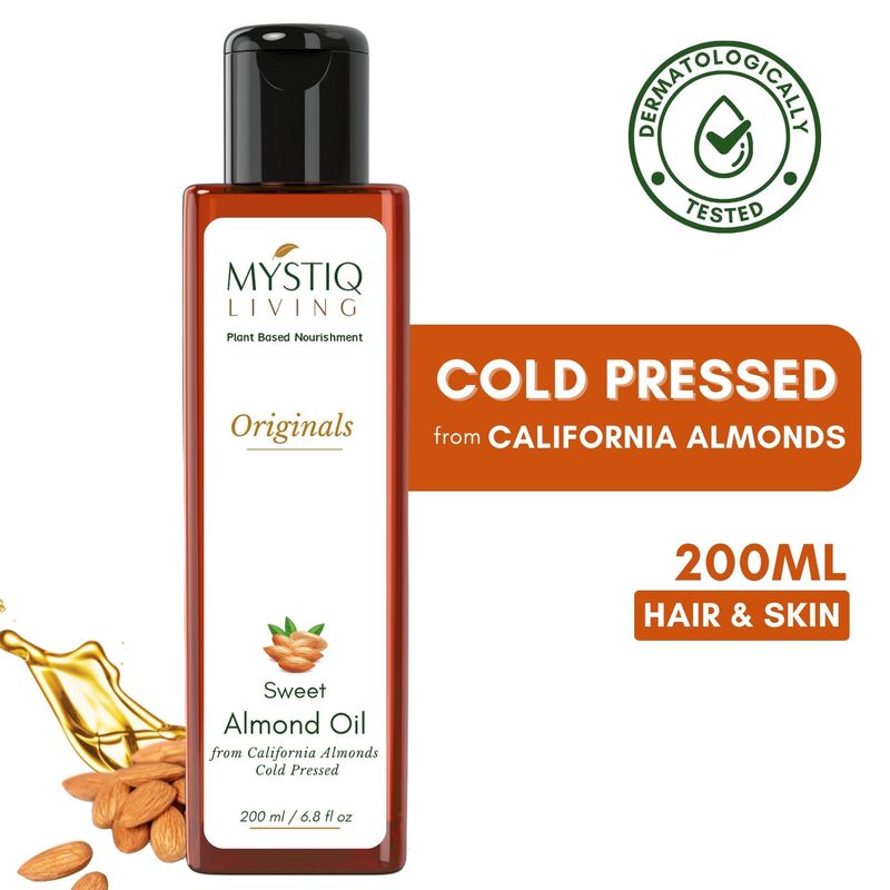 Mystiq Living Sweet Almond Oil 100% Pure and Organic Badam Rogan For Hair, Face, Body & Baby Massage