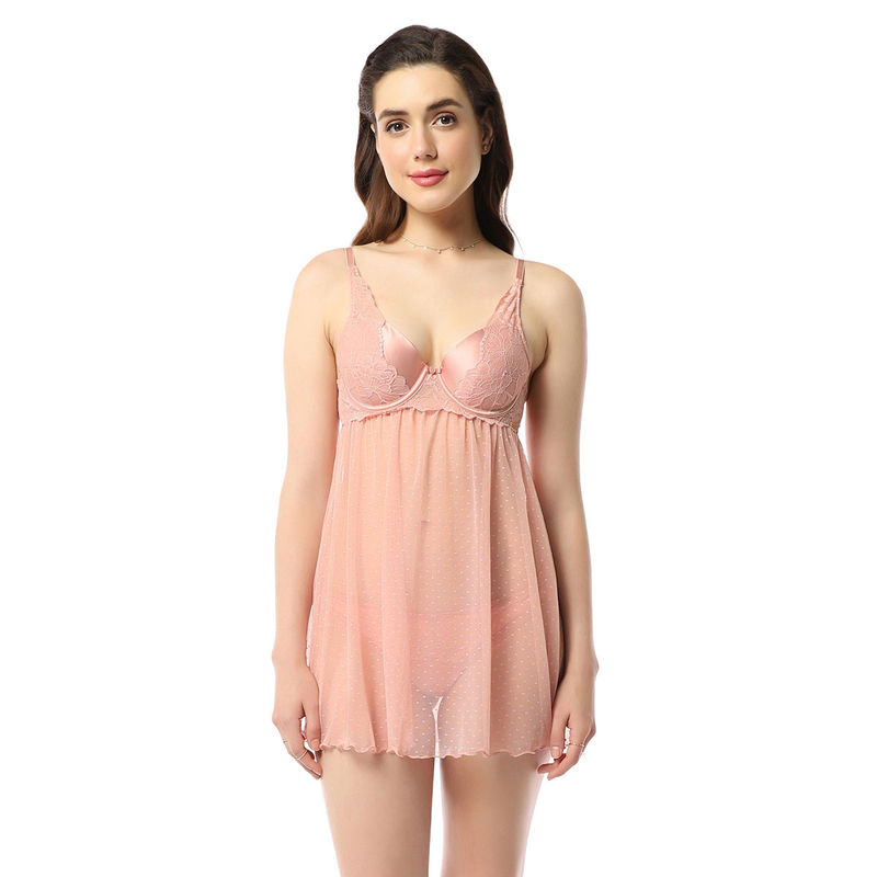 Amante Lace Padded Wired Full Coverage Above Knee Length Eternal Bliss Babydoll (M)