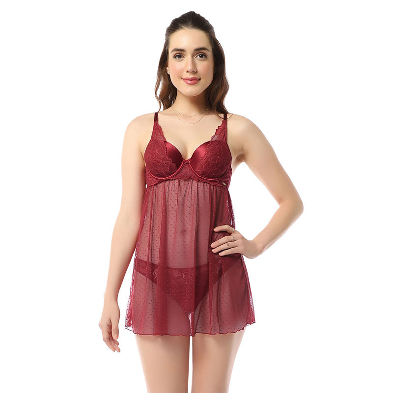 Amante Lace Padded Wired Full Coverage Above Knee Length Eternal Bliss Babydoll (S)