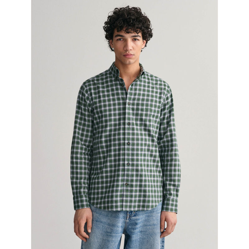 GANT Men Green Checked Collar Full Sleeves Casual Shirt (40)