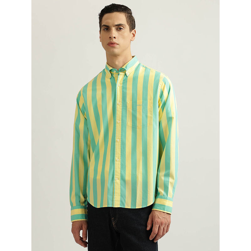 GANT Men Aqua Striped Collar Full Sleeves Casual Shirt (38)
