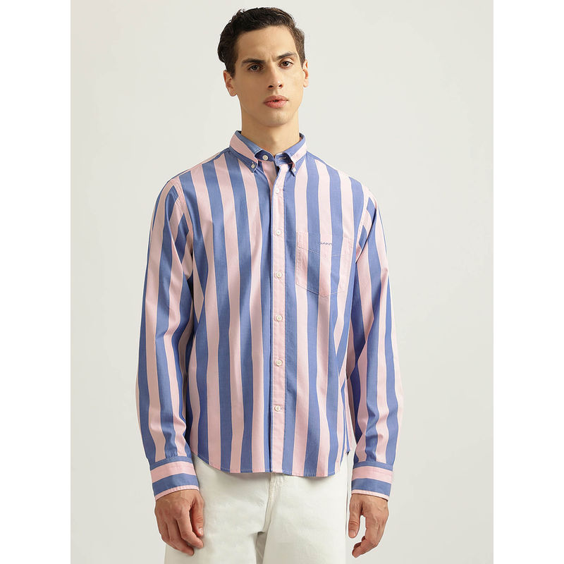 GANT Men Pink Striped Collar Full Sleeves Casual Shirt (46)