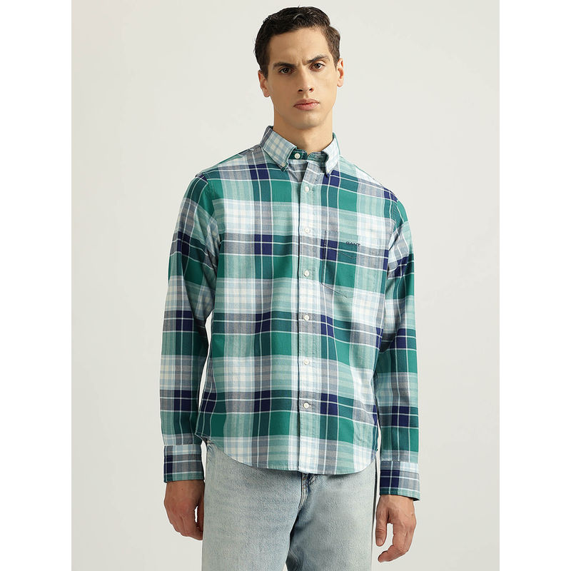 GANT Men Green Checked Collar Full Sleeves Casual Shirt (38)