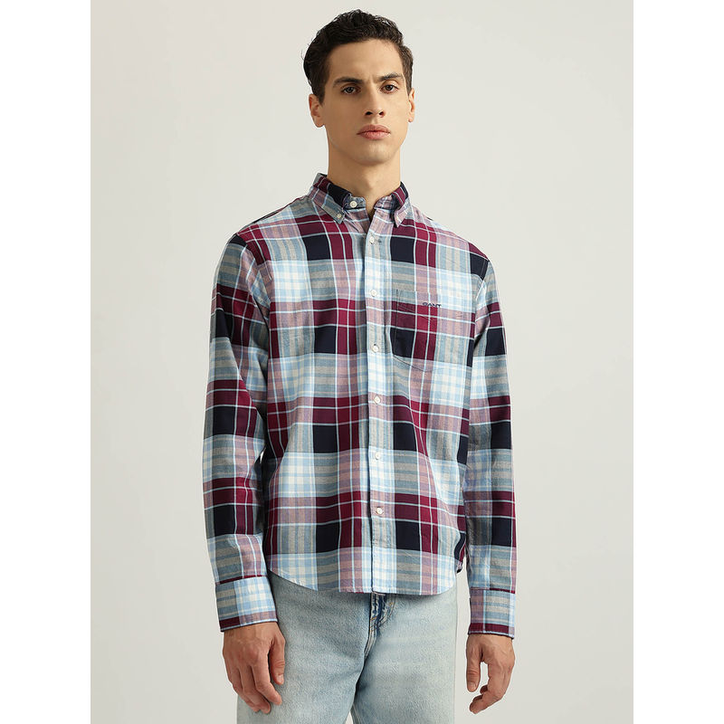 GANT Men Multicolor Checked Collar Full Sleeves Casual Shirt (38)