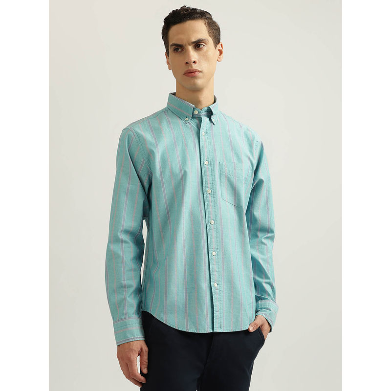 GANT Men Aqua Striped Collar Full Sleeves Casual Shirt (38)
