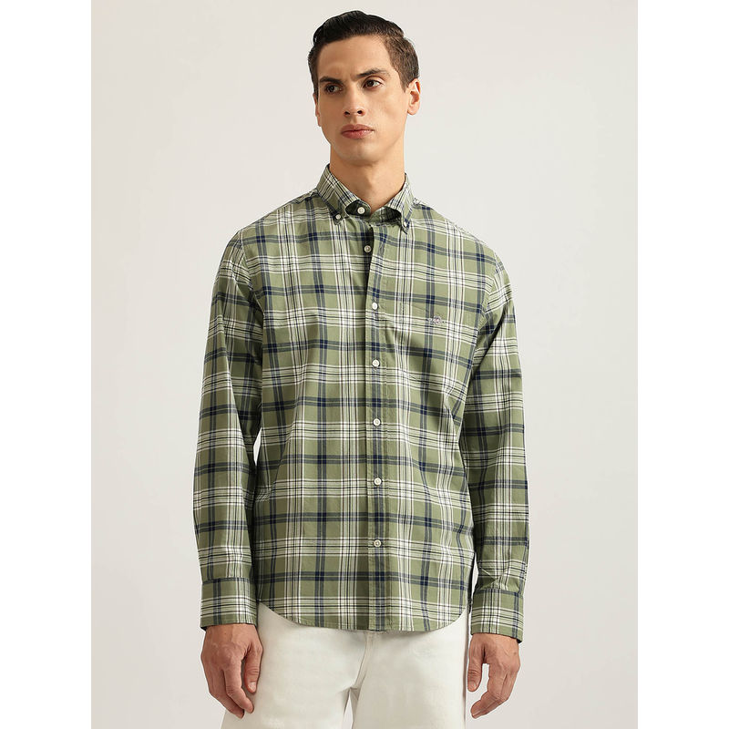 GANT Men Green Checked Collar Full Sleeves Casual Shirt (46)