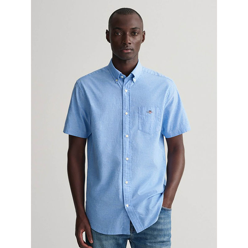 GANT Men Blue Solid Collar Half Sleeves Casual Shirt (38)
