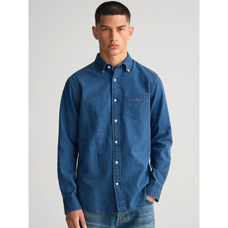 GANT Men Blue Collar Full Sleeves Casual Shirt (38)