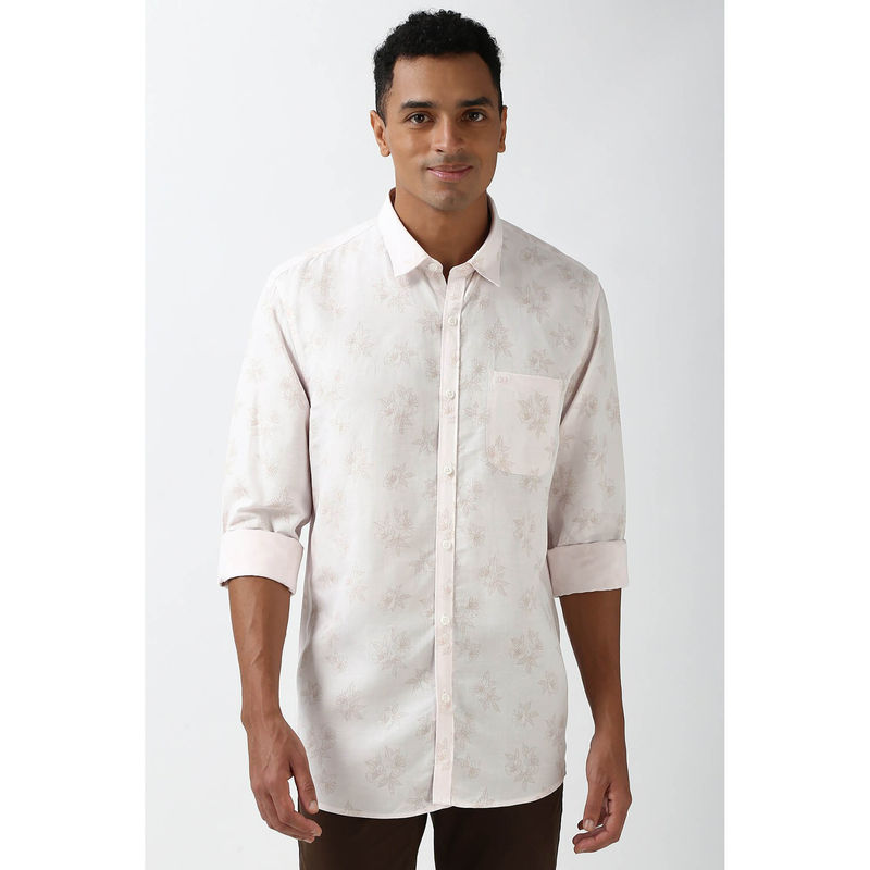 Peter England Men White Slim Fit Print Casual Shirt (39)