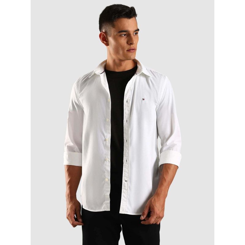Tommy Hilfiger Solid Slim Fit Cotton White Casual Shirt (2XL)