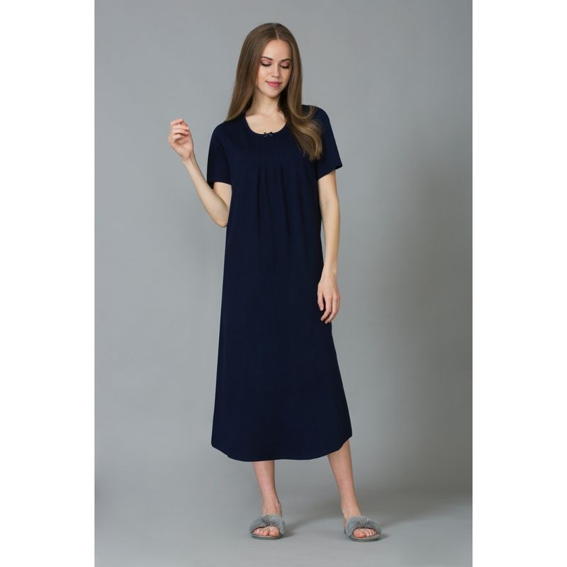 Van Heusen Women Round Neck & Relaxed Fit Lounge Night Gown - Blue (S)