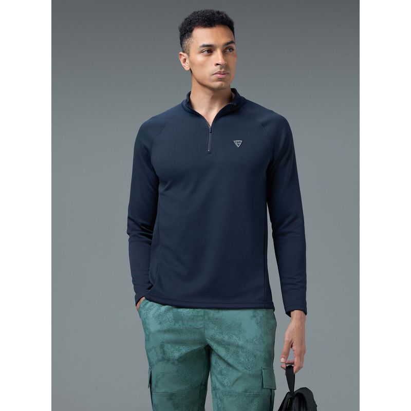 Technosport Navy Blue Solid Slim Fit Sweatshirt (2XL)