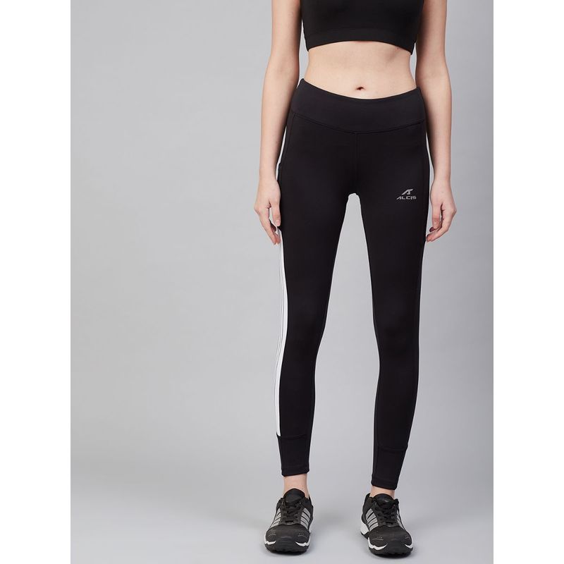 Alcis Women Black Solid Training Tights (L)