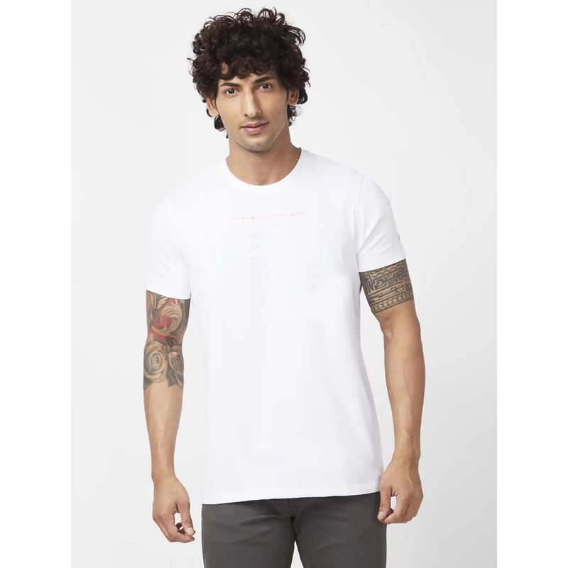 Spykar Men White Blended Slim Fit Half Sleeve Round Neck Plain T-Shirt (2XL)