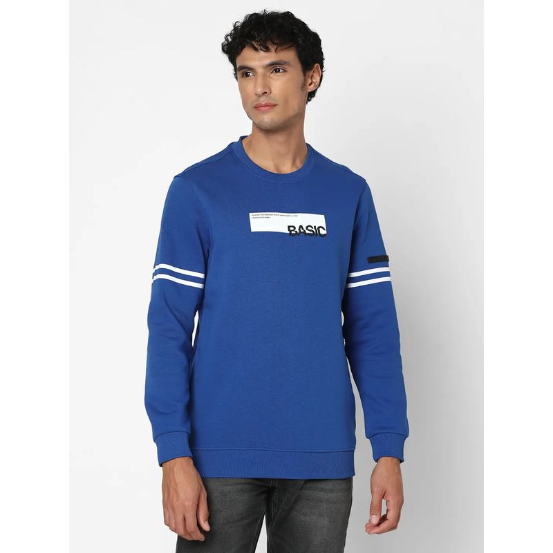 Spykar Men Electric Blue Slim Fit Full Sleeve Round Neck Printed Sweatshirt (S)