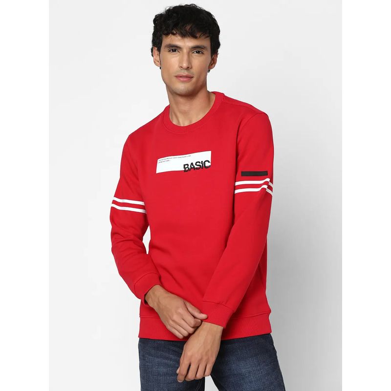 Spykar Men True Red Slim Fit Full Sleeve Round Neck Printed Casual Sweatshirt (2XL)