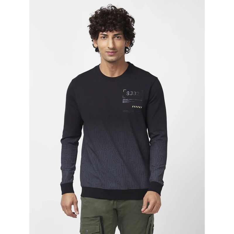 Spykar Men Navy Blue Slim Fit Full Sleeve Round Neck Ombre Sweatshirt (2XL)
